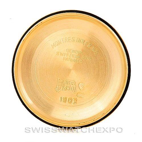 This image shows the inside of the case back of a Rolex President 1803 Men
s Yellow Gold Silver Dial 1803 Men
s Yellow Gold Silver Dial model watch.