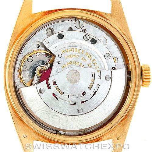 This is the back view showing the internal mechanism of a Rolex President 1803 Men's Yellow Gold Black Dial 1803 Men's Yellow Gold Black Dial model watch.