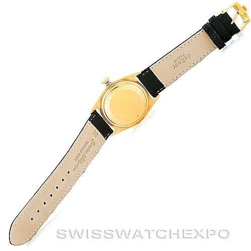 This image shows the back case and leather strap of a Rolex President 1803 Men's Yellow Gold Black Dial 1803 Men's Yellow Gold Black Dial model watch, viewed from the rear.