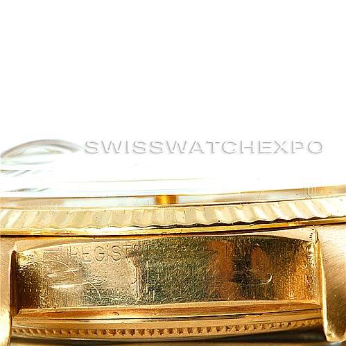 The image shows a close-up side view of the case and lugs of a Rolex President 1803 Men
s Yellow Gold Champagne Dial 1803 Men
s Yellow Gold Champagne Dial model watch.