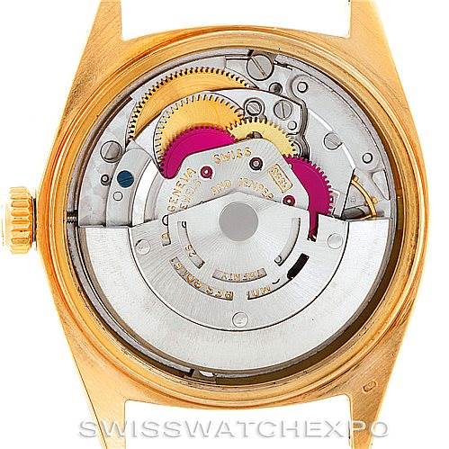 This image shows the back view of the mechanical movement and inner workings of a Rolex President 1803 Men
s Yellow Gold Silver Dial 1803 Men
s Yellow Gold Silver Dial model watch.