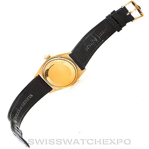 The image shows the back and strap of a Rolex President 1803 Men
s Yellow Gold Silver Dial 1803 Men
s Yellow Gold Silver Dial model watch.