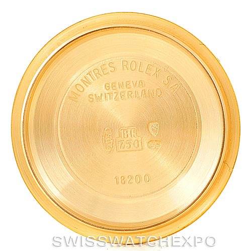 This image shows the inner case back of a Rolex President 18238 Men
s Yellow Gold Champagne Dial 18238 Men
s Yellow Gold Champagne Dial model watch.