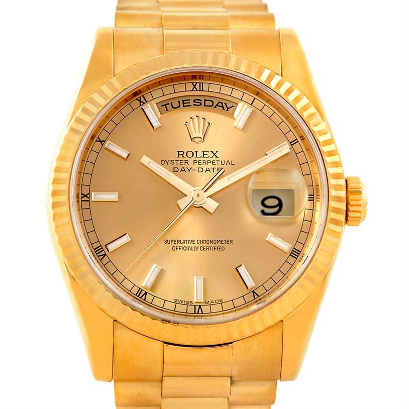 Rolex President Day Date Mens 18k Yellow Gold Watch 118238 | SwissWatchExpo