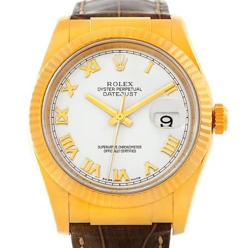 Photo of Rolex Datejust Mens 18K Yellow Gold Leather Strap Watch 116138 Unworn