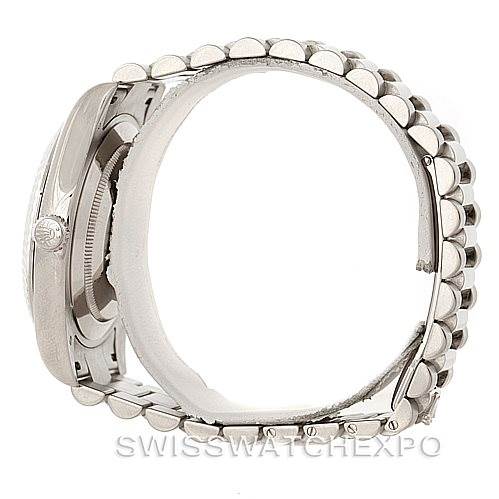 The image shows a Rolex President 218239 Men's White Gold Silver Dial 218239 Men's White Gold Silver Dial watch from a side angle, focusing on the bracelet and part of the case.