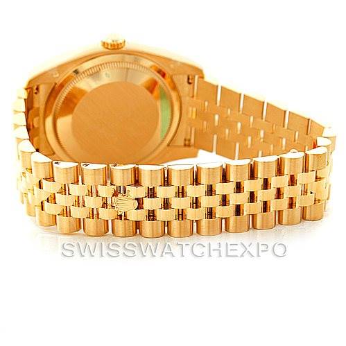 This image shows the back and bracelet of a Rolex President 116238 Men
s Yellow Gold Champagne Dial 116238 Men
s Yellow Gold Champagne Dial model watch, highlighting its gold finish and detailed link design.