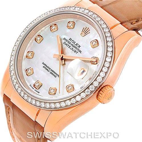 Rolex Datejust 18K Rose Gold Diamond Leather Strap Watch 116185 ...