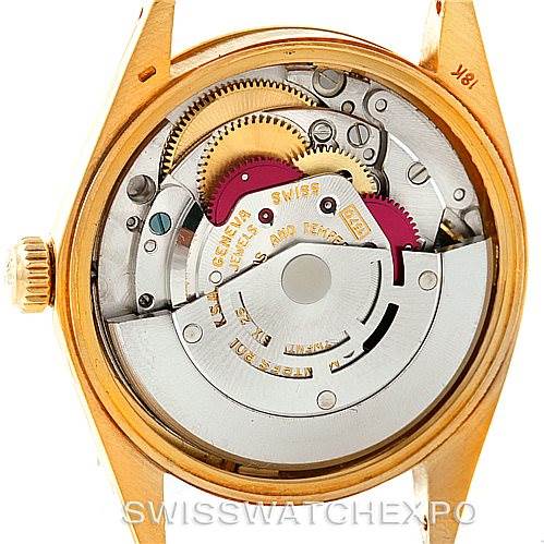 The image shows the internal mechanics and movement of a Rolex President 1503 Men's Yellow Gold White Dial 1503 Men's Yellow Gold White Dial model watch from the back view.