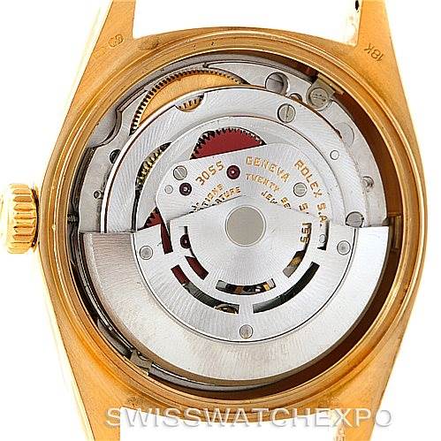This image shows the internal movement of a Rolex President 18038 Men's Yellow Gold Black Dial 18038 Men's Yellow Gold Black Dial watch with its case back removed.