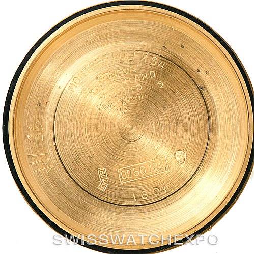 This image shows the inside case back of a Rolex President 1601 Men
s Yellow Gold Champagne Dial 1601 Men
s Yellow Gold Champagne Dial model watch.