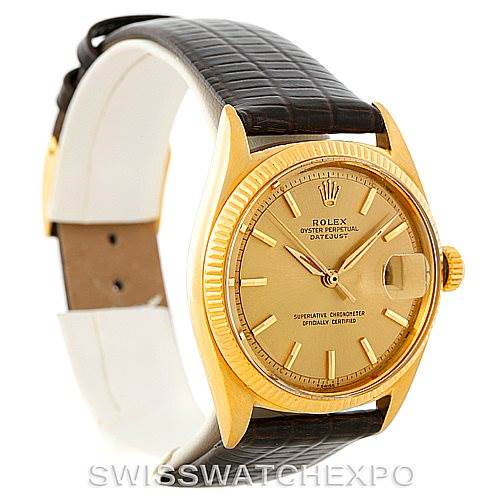 Rolex Datejust 18K Yellow Gold Alpha Hands Vintage Watch 1601 SwissWatchExpo