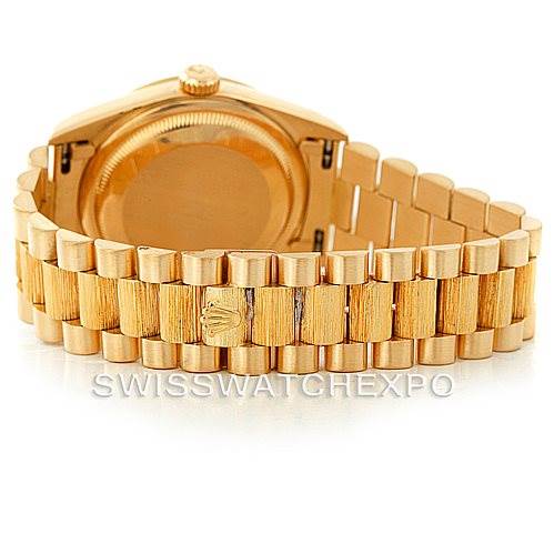 This image shows the backside and bracelet of the Rolex President 18248 Men's Yellow Gold Blue Dial 18248 Men's Yellow Gold Blue Dial model watch in gold.