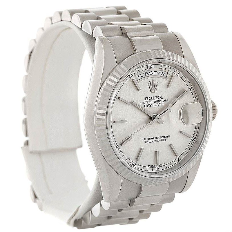 Rolex President 18k White Gold Silver Dial Mens Watch 118239 SwissWatchExpo