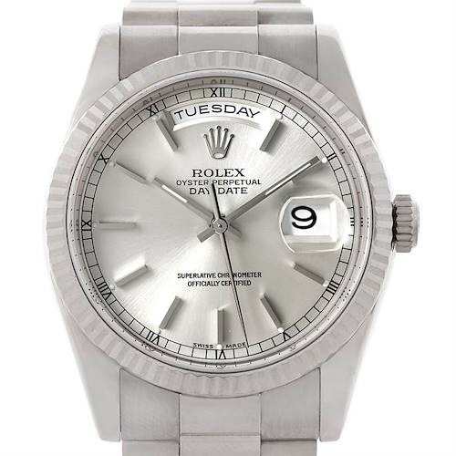 Photo of Rolex President 18k White Gold Silver Dial Mens Watch 118239