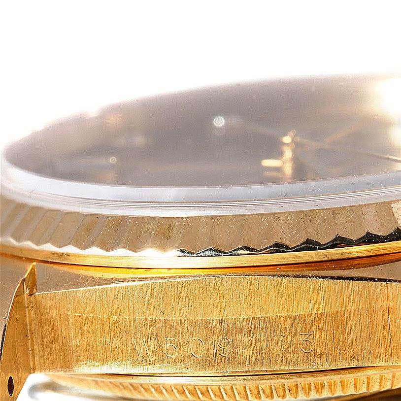 The image shows a close-up side view of the bezel and case lip of a Rolex President 18238 Men
s Yellow Gold Champagne Dial 18238 Men
s Yellow Gold Champagne Dial model watch.