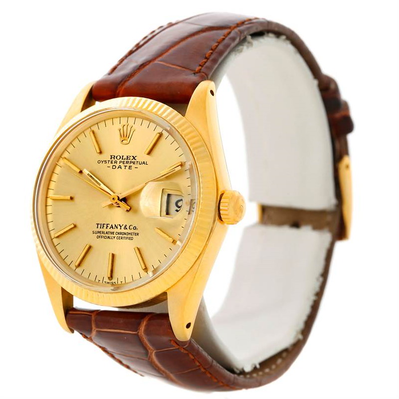 Rolex Date 14k Yellow Gold Tiffany Dial Vintage Mens Watch 1503 SwissWatchExpo
