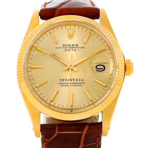Photo of Rolex Date 14k Yellow Gold Tiffany Dial Vintage Mens Watch 1503