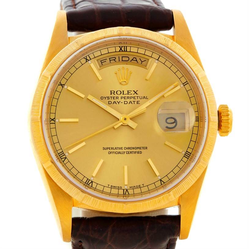 Rolex President Mens 18k Yellow Gold 18248 Bark Finish Watch ...