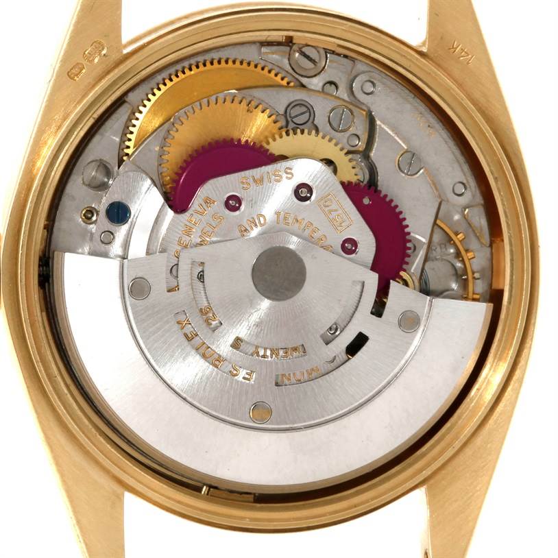 This image shows a detailed view of the movement and internal mechanism of a Rolex President 1503 Men's Yellow Gold Silver Dial 1503 Men's Yellow Gold Silver Dial model watch.