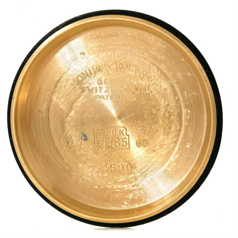 This image shows the inside of the case back for a Rolex President 1503 Men's Yellow Gold Silver Dial 1503 Men's Yellow Gold Silver Dial model watch.
