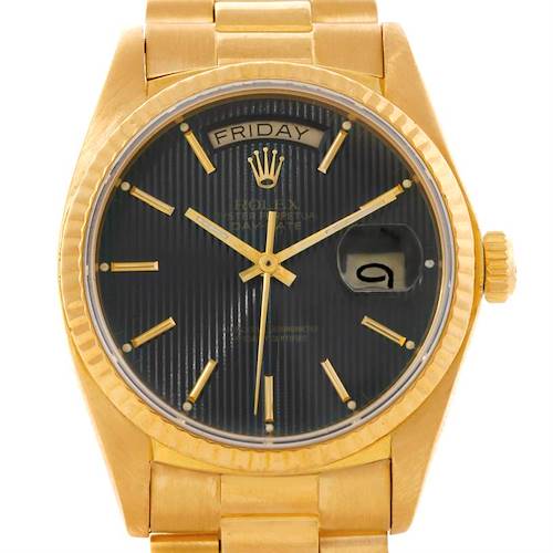 Photo of Rolex President Mens 18k Yellow Gold Black Tapestry Dial Watch 18038