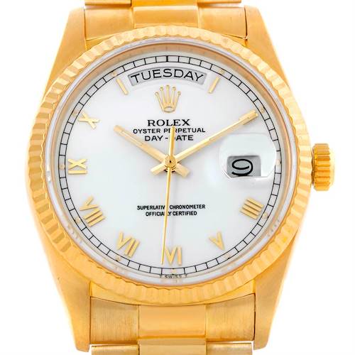 Photo of Rolex President Mens 18k Yellow Gold White Roman Dial Watch 18038
