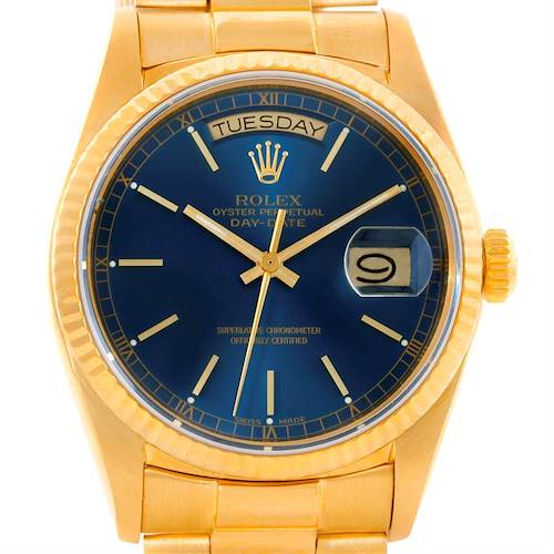 Photo of Rolex President Mens 18k Yellow Gold Blue Dial Watch 18038