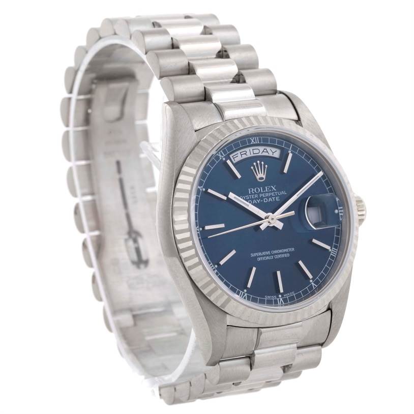 Rolex President Day-Date 18k White Gold Blue Dial Mens Watch 18239 ...