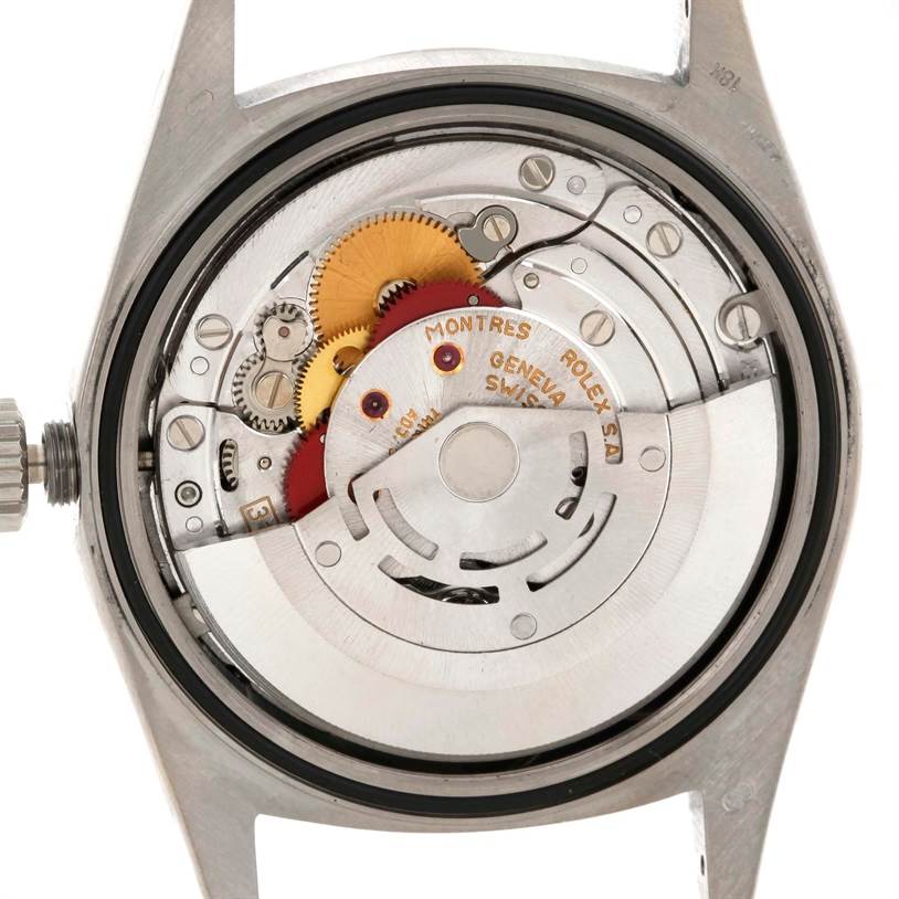 The image shows the internal mechanical movement of a Rolex President 18239 Men's White Gold Blue Dial 18239 Men's White Gold Blue Dial watch from a back case angle.
