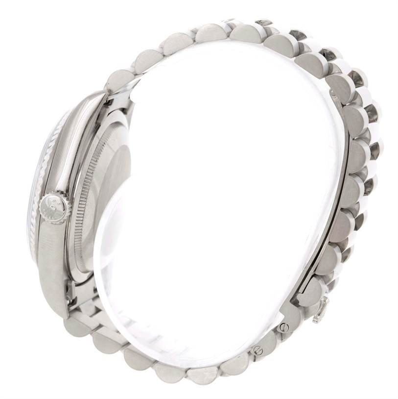 The image shows a side view of the Rolex President 18239 Men's White Gold Blue Dial 18239 Men's White Gold Blue Dial model, highlighting the case and part of the bracelet.