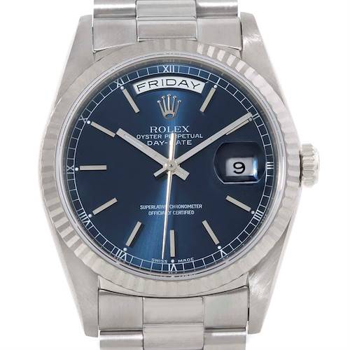 Photo of Rolex President Day-Date 18k White Gold Blue Dial Mens Watch 18239