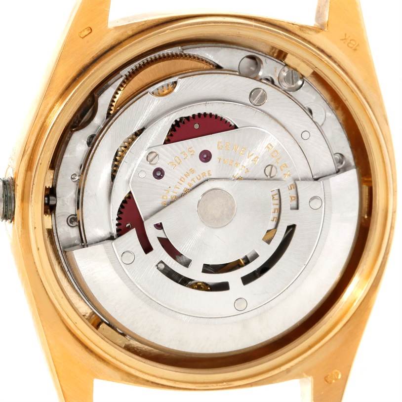 This image shows the movement mechanism from the back of a Rolex President 16018 Men
s Yellow Gold Silver Dial 16018 Men
s Yellow Gold Silver Dial model watch.