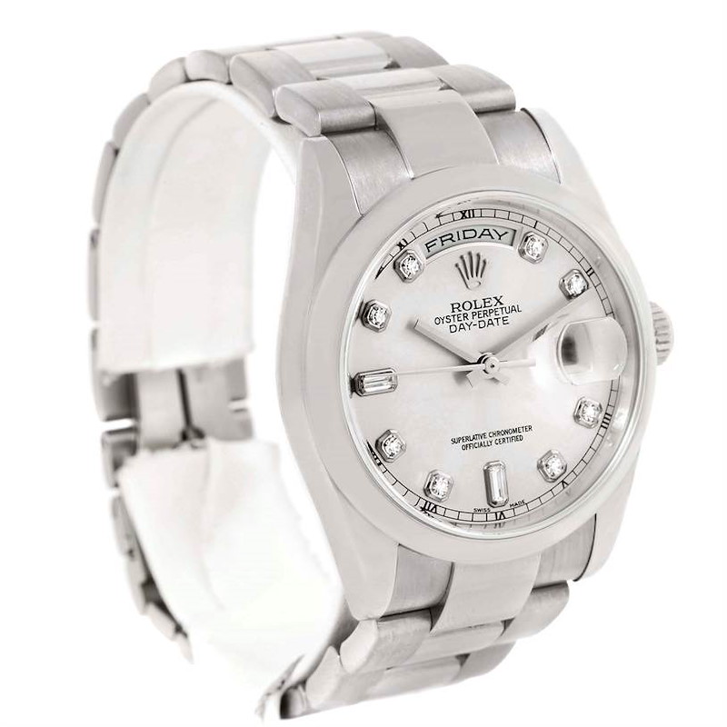 Rolex President Day-Date 18k White Gold Diamond Mens Watch 118209 SwissWatchExpo