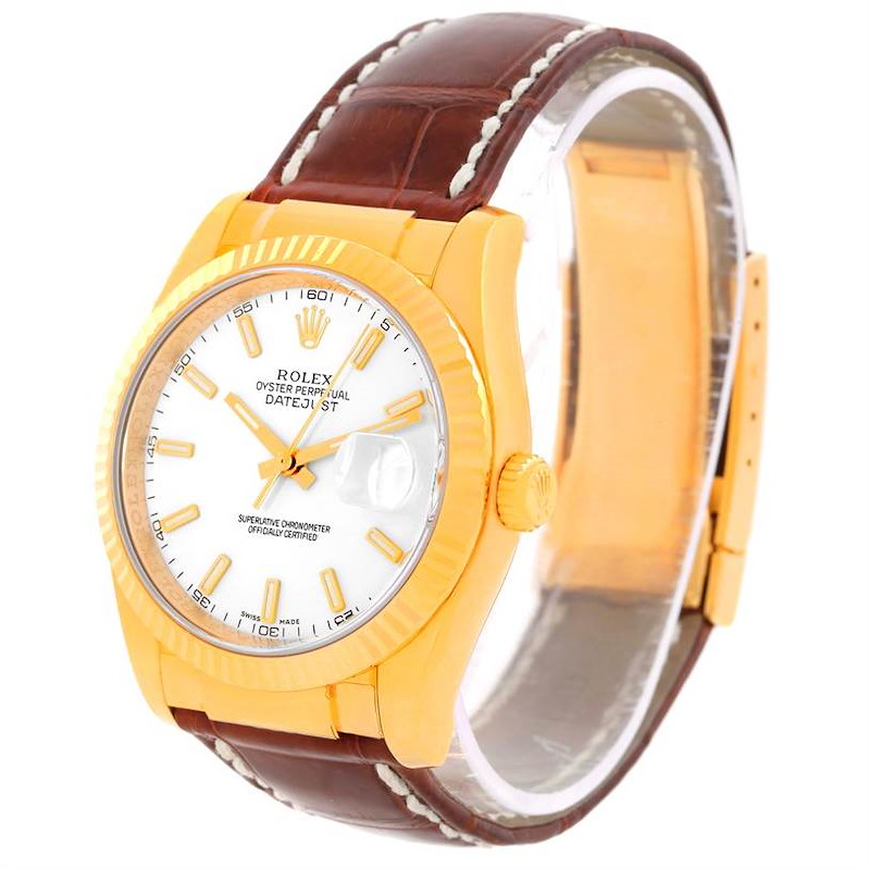 Rolex Datejust 18K Yellow Gold Leather Strap Mens Watch 116138 Unworn SwissWatchExpo