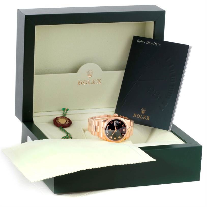 Rolex President Day Date Mens 18k Rose Gold Black Dial Watch 118205 ...