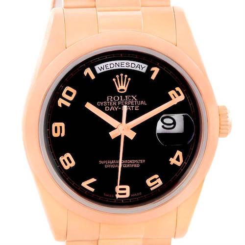 Photo of Rolex President Day Date Mens 18k Rose Gold Black Dial Watch 118205
