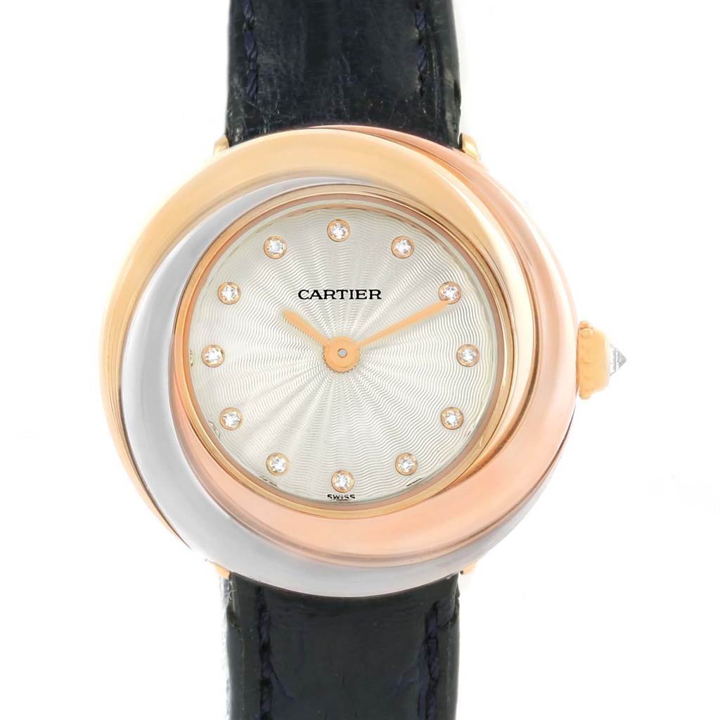 The image shows a Cartier Trinity W200246 Women's Yellow Gold Beige Dial W200246 Women's Yellow Gold Beige Dial model watch, captured from the front, displaying the dial, case, and strap.