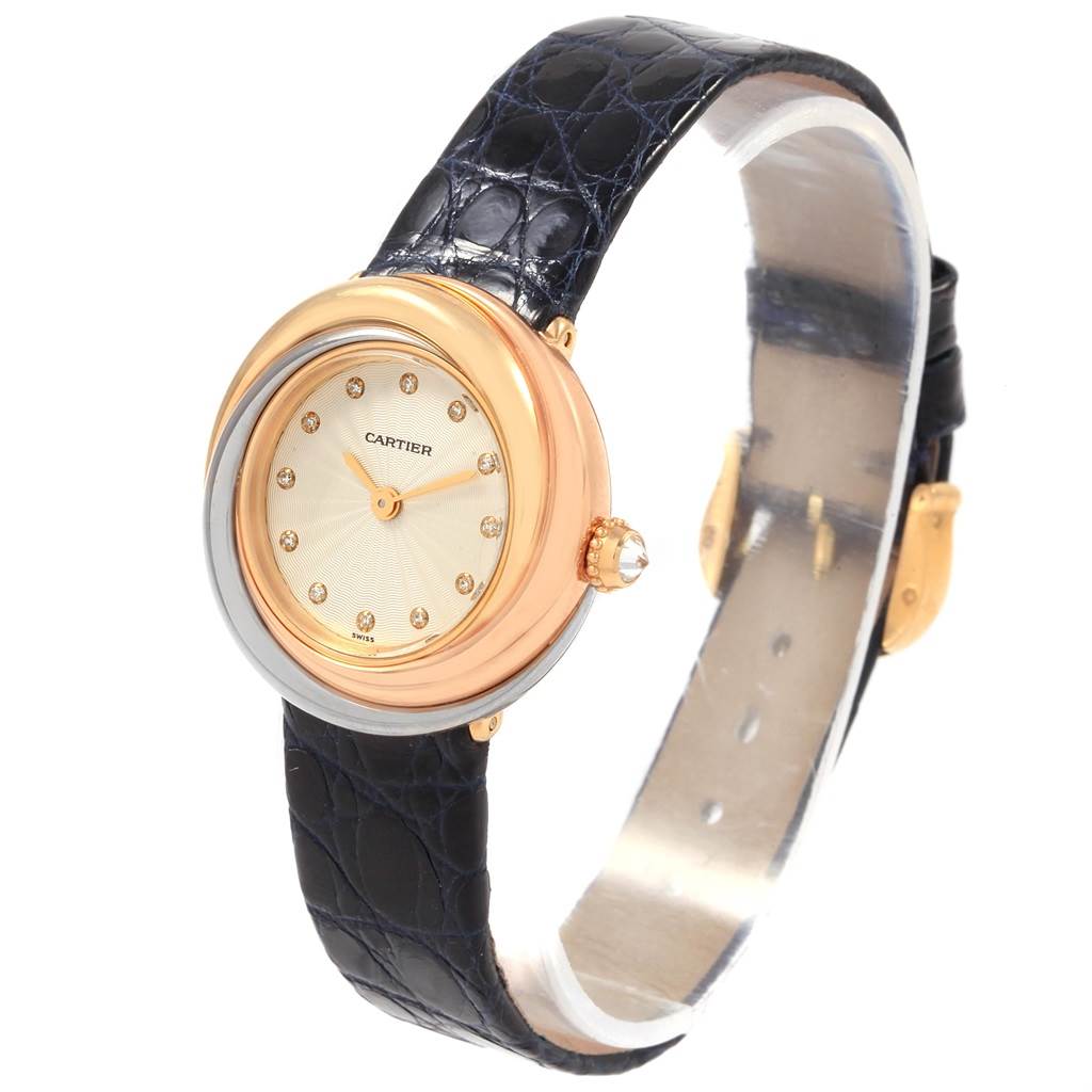 The Cartier Trinity W200246 Women
s Yellow Gold Beige Dial W200246 Women
s Yellow Gold Beige Dial model watch is shown from a front angle, displaying the dial, bezel, and a partial view of the strap.