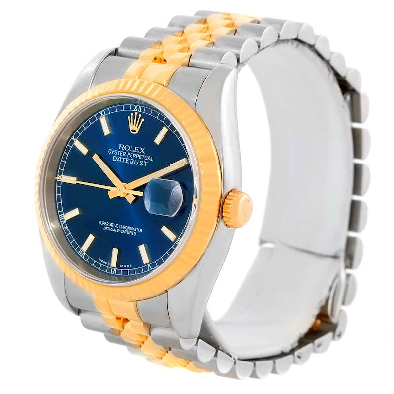 Rolex Datejust Mens Steel 18K Yellow Gold Blue Dial Watch 116233 SwissWatchExpo