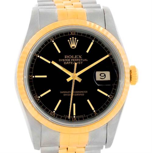 Photo of Rolex Datejust Steel 18k Yellow Gold Black Dial Watch 16233