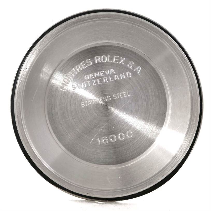 The image shows the inner inscription of the case back for a Rolex Datejust 16013 Men's Stainless Steel Champagne Dial 16013 Men's Stainless Steel Champagne Dial watch, indicating model number 16000.