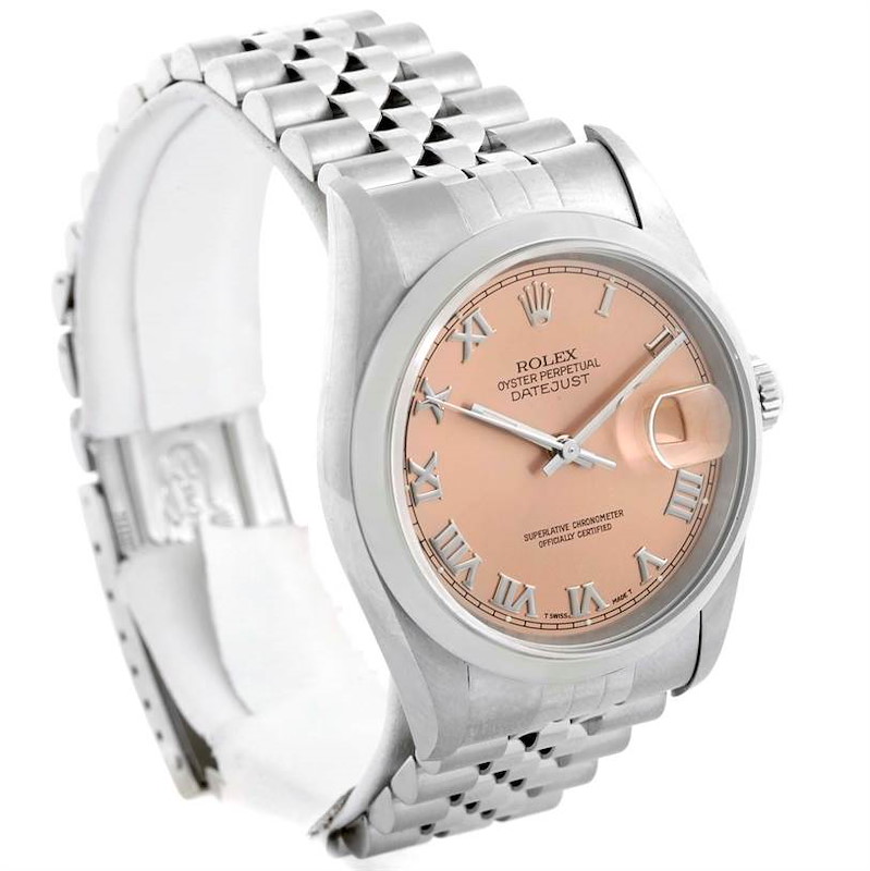 Rolex Datejust Mens Stainless Steel Salmon Dial Watch 16200 SwissWatchExpo
