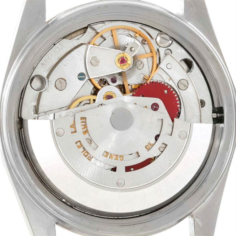 This image shows the internal mechanical movement of a Rolex Datejust 16013 Men's Stainless Steel Champagne Dial 16013 Men's Stainless Steel Champagne Dial watch, viewed from the back.