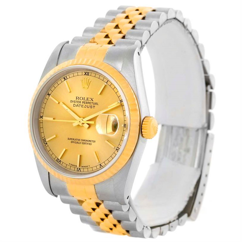 Rolex Datejust Steel 18k Yellow Gold Champagne Baton Dial Watch 16233 SwissWatchExpo