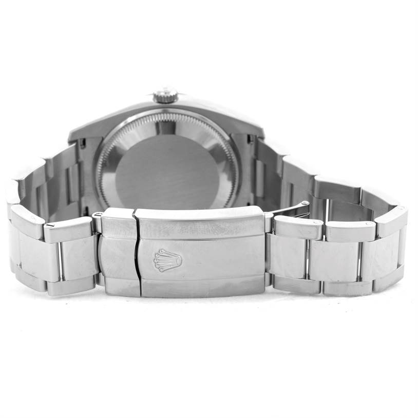 The image shows the back case and clasp of a Rolex Datejust 115234 Men
s Stainless Steel Black Dial 115234 Men
s Stainless Steel Black Dial watch from a rear angle.