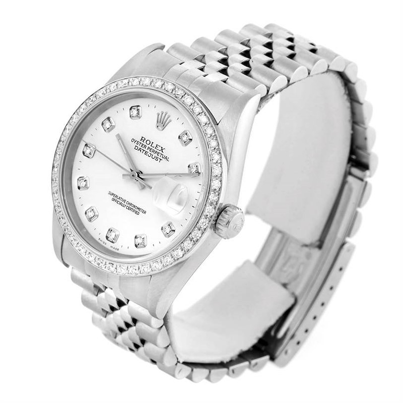 Rolex Datejust Diamond Dial Bezel Stainless Steel Mens Watch 16220 SwissWatchExpo