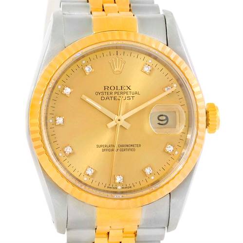Photo of Rolex Datejust Steel 18k Yellow Gold Diamond Dial Watch 16233