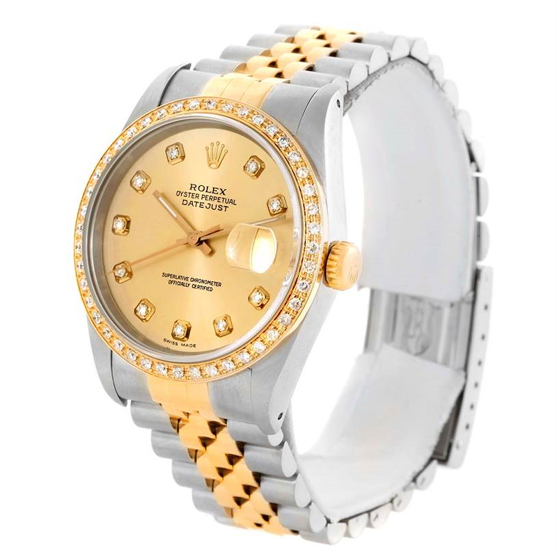 Rolex Datejust Steel 18k Yellow Gold Diamond Dial Bezel Watch 16233 SwissWatchExpo