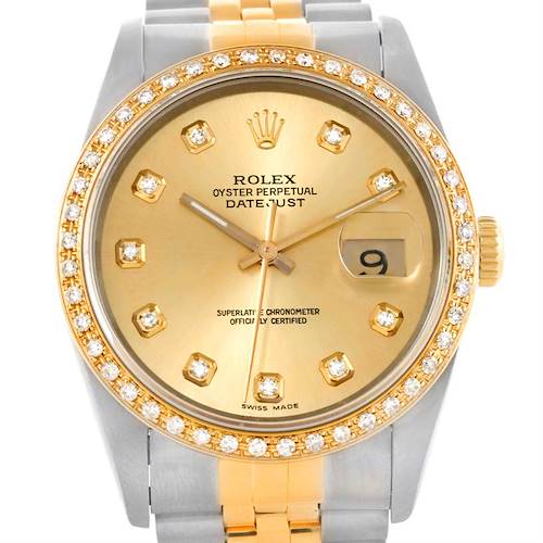 Photo of Rolex Datejust Steel 18k Yellow Gold Diamond Dial Bezel Watch 16233